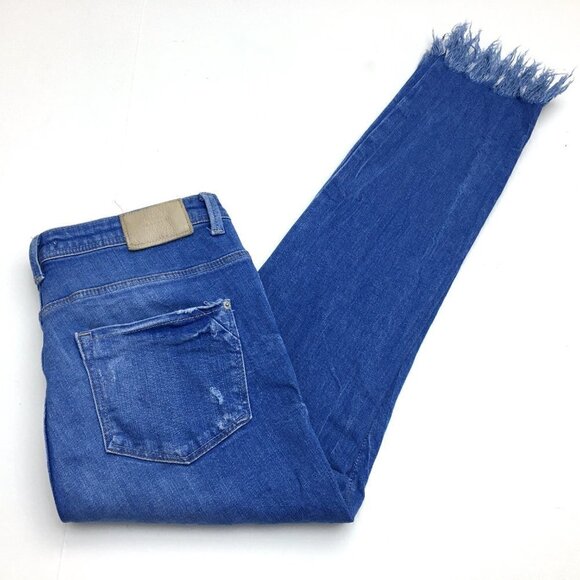 Zara Women's Straight Leg Ankle Jeans Distressed Fringe Hems size 6 - Picture 7 of 10